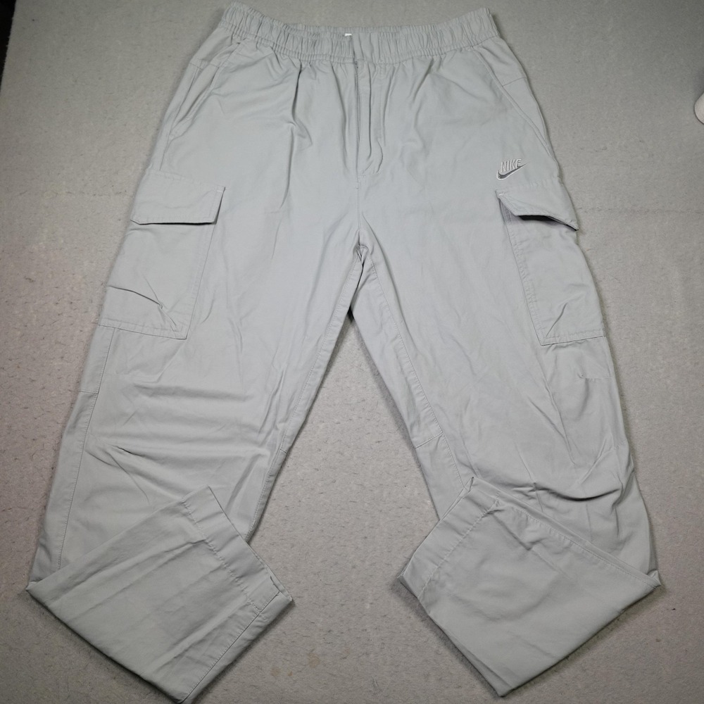 Nike Track Pants Mens L Gray Cargo Athletic Relaxed Fit Straight Leg Zip Fly